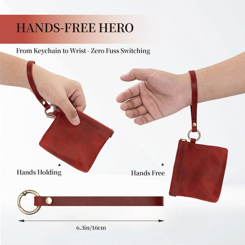 Aesthestyle Leather Coin Pouch with Wristlet, Coin Purse with Dual Interlayer, Card and Change Holder, Change Purse without Zipper, Squeeze Coin Wallet, Handmade Genuine Leather Pouch For Men/Women - Image 4